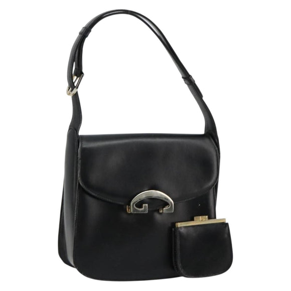 GUCCI Shoulder Bag Leather Black Silver Auth 180462