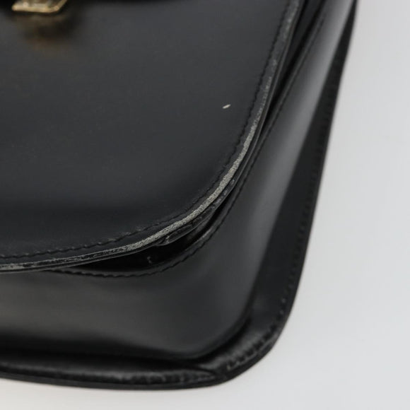 GUCCI Shoulder Bag Leather Black Silver Auth 180462