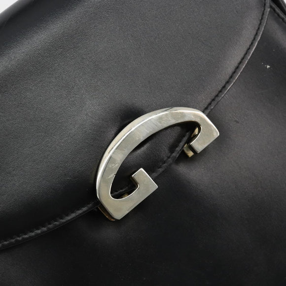 GUCCI Shoulder Bag Leather Black Silver Auth 180462