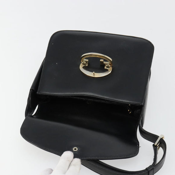 GUCCI Shoulder Bag Leather Black Silver Auth 180462