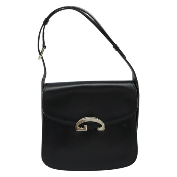 GUCCI Shoulder Bag Leather Black Silver Auth 180462