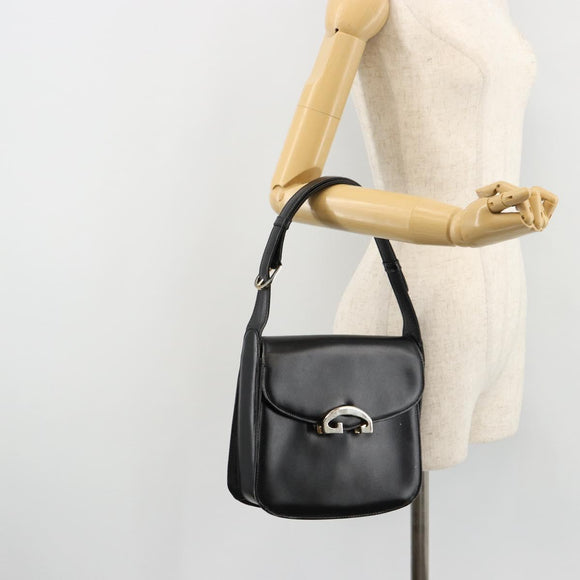 GUCCI Shoulder Bag Leather Black Silver Auth 180462