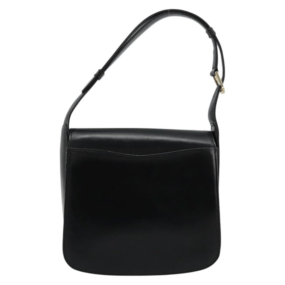 GUCCI Shoulder Bag Leather Black Silver Auth 180462
