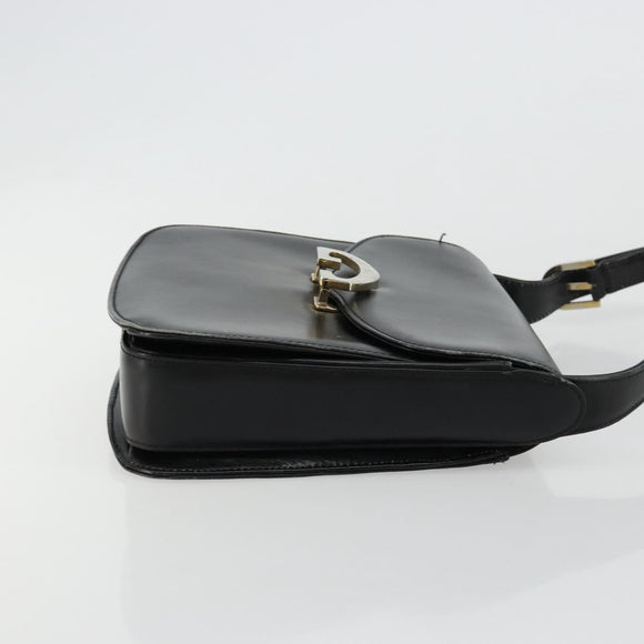GUCCI Shoulder Bag Leather Black Silver Auth 180462