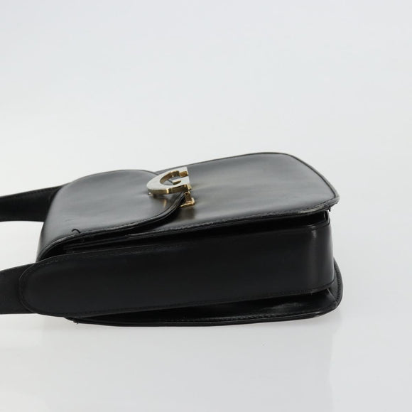 GUCCI Shoulder Bag Leather Black Silver Auth 180462