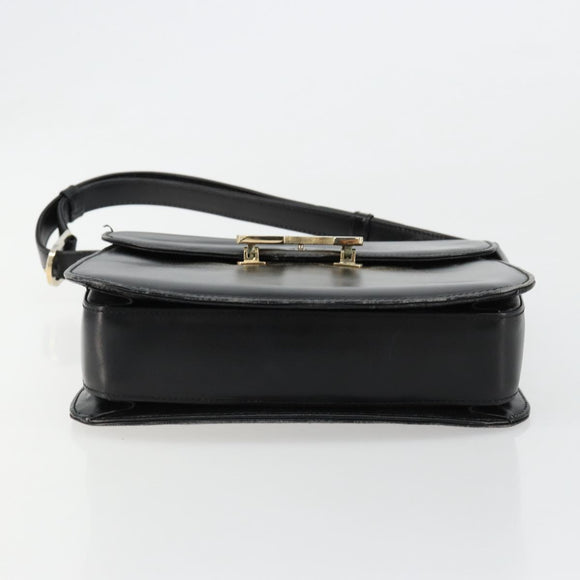 GUCCI Shoulder Bag Leather Black Silver Auth 180462