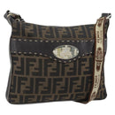 FENDI Zucca Canvas Celeria Shoulder Bag Black Brown Auth 180477-1