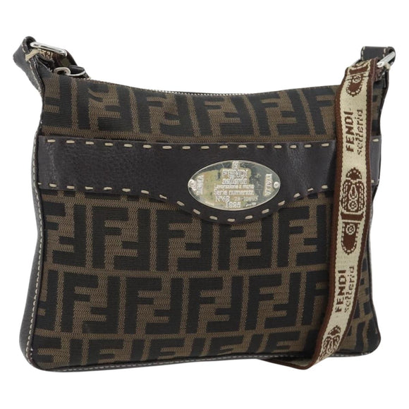 FENDI Zucca Canvas Celeria Shoulder Bag Black Brown Auth 180477