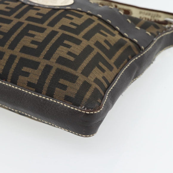 FENDI Zucca Canvas Celeria Shoulder Bag Black Brown Auth 180477