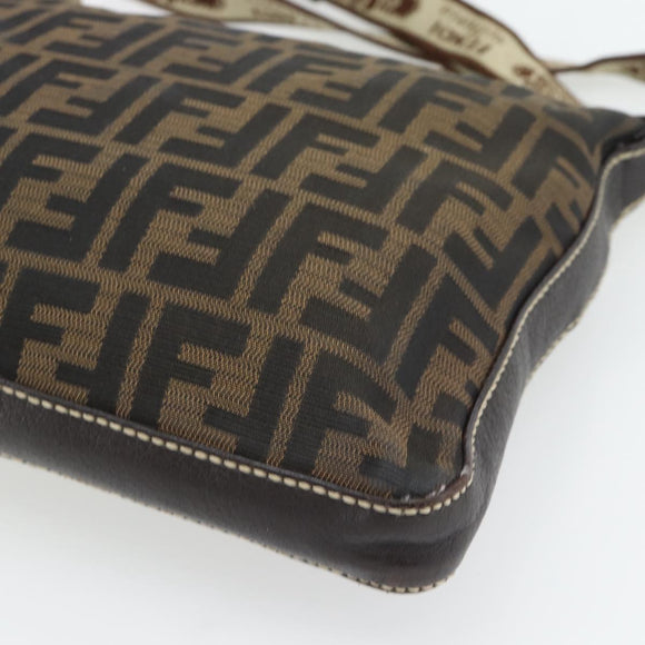 FENDI Zucca Canvas Celeria Shoulder Bag Black Brown Auth 180477