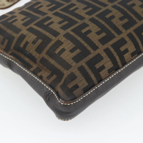 FENDI Zucca Canvas Celeria Shoulder Bag Black Brown Auth 180477