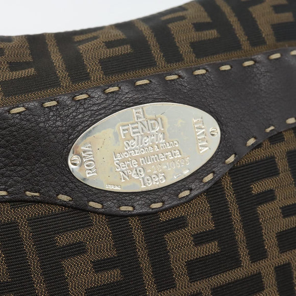 FENDI Zucca Canvas Celeria Shoulder Bag Black Brown Auth 180477