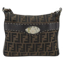 FENDI Zucca Canvas Celeria Shoulder Bag Black Brown Auth 180477-13