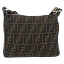 FENDI Zucca Canvas Celeria Shoulder Bag Black Brown Auth 180477-2