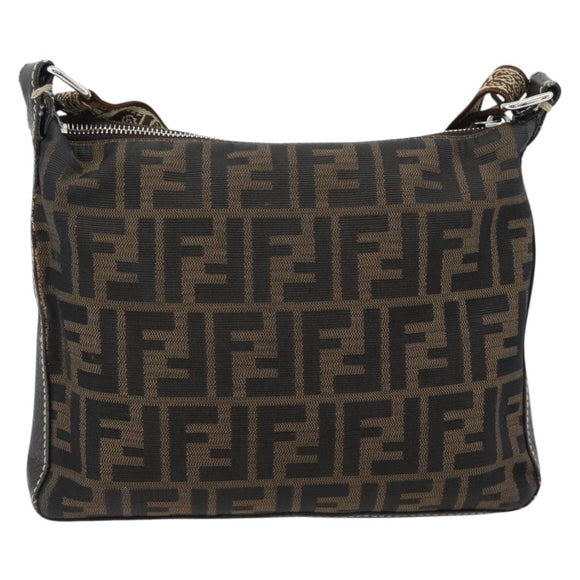 FENDI Zucca Canvas Celeria Shoulder Bag Black Brown Auth 180477