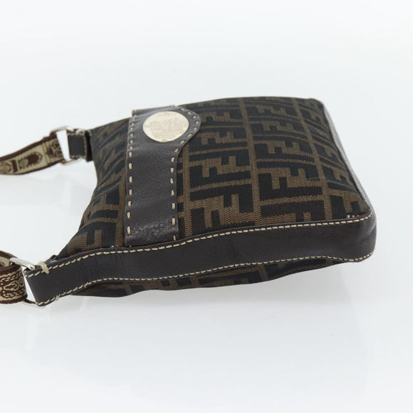 FENDI Zucca Canvas Celeria Shoulder Bag Black Brown Auth 180477