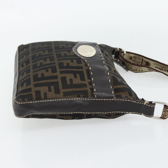 FENDI Zucca Canvas Celeria Shoulder Bag Black Brown Auth 180477