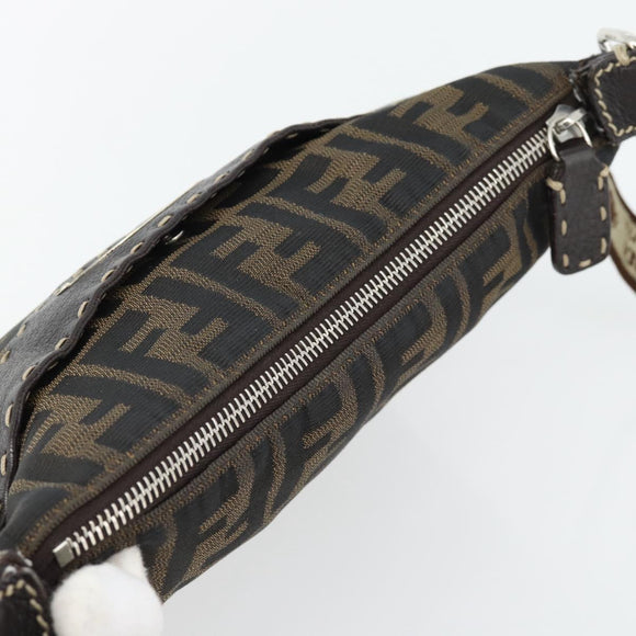 FENDI Zucca Canvas Celeria Shoulder Bag Black Brown Auth 180477