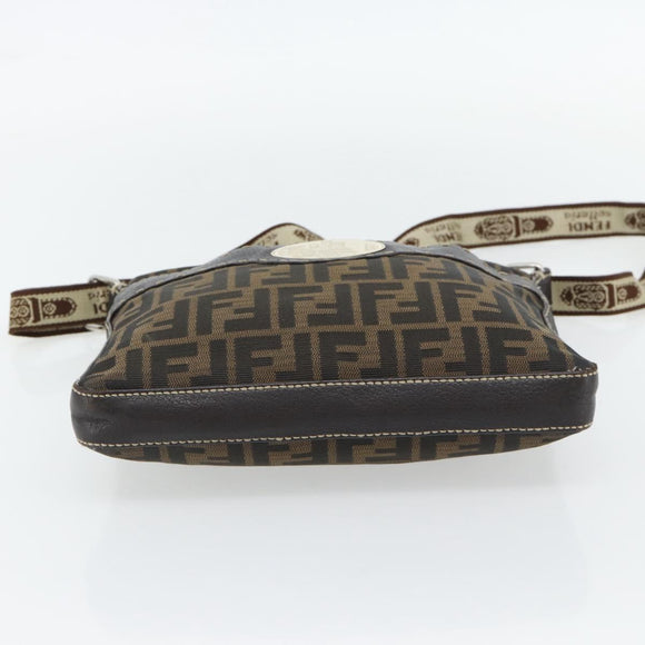FENDI Zucca Canvas Celeria Shoulder Bag Black Brown Auth 180477