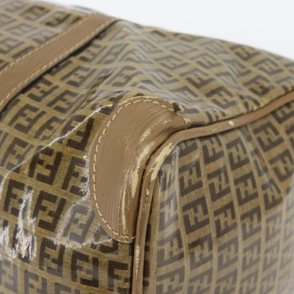 FENDI Zucchino Canvas Boston Tas Gecoat Canvas Beige Goud Auth 180478