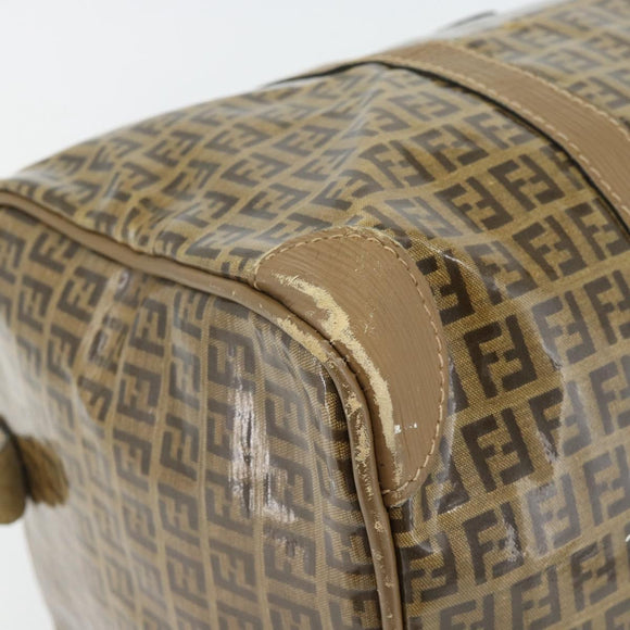 FENDI Zucchino Canvas Boston Tas Gecoat Canvas Beige Goud Auth 180478