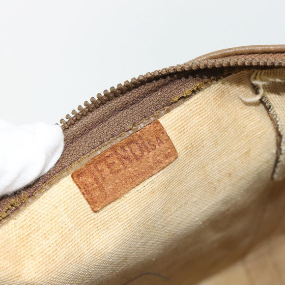 FENDI Zucchino Canvas Boston Tas Gecoat Canvas Beige Goud Auth 180478