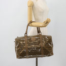 FENDI Zucchino Canvas Boston Tas Gecoat Canvas Beige Goud Auth 180478-19