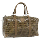FENDI Zucchino Canvas Boston Tas Gecoat Canvas Beige Goud Auth 180478-1