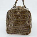 FENDI Zucchino Canvas Boston Tas Gecoat Canvas Beige Goud Auth 180478-3