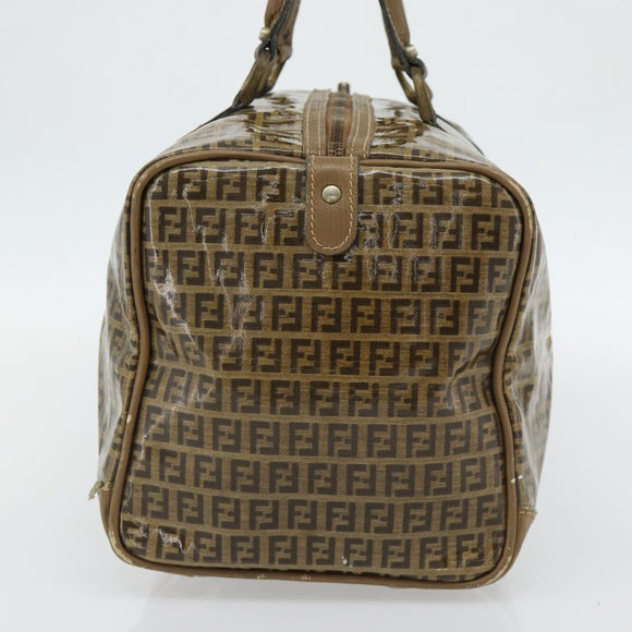 FENDI Zucchino Canvas Boston Tas Gecoat Canvas Beige Goud Auth 180478