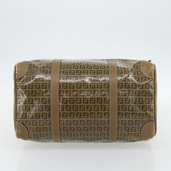 FENDI Zucchino Canvas Boston Tas Gecoat Canvas Beige Goud Auth 180478