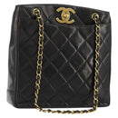 CHANEL Matelasse Chain Shoulder Bag Lamb Skin Black Gold CC Auth 180479SAV-1