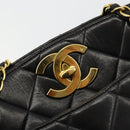 CHANEL Matelasse Chain Shoulder Bag Lamb Skin Black Gold CC Auth 180479SAV-14