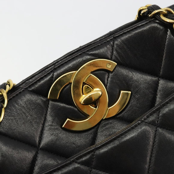 CHANEL Matelasse Chain Shoulder Bag Lamb Skin Black Gold CC Auth 180479SAV