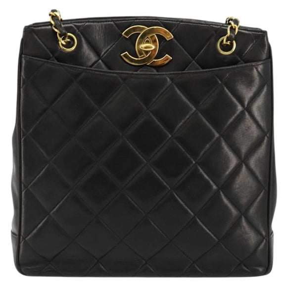 CHANEL Matelasse Chain Shoulder Bag Lamb Skin Black Gold CC Auth 180479SAV