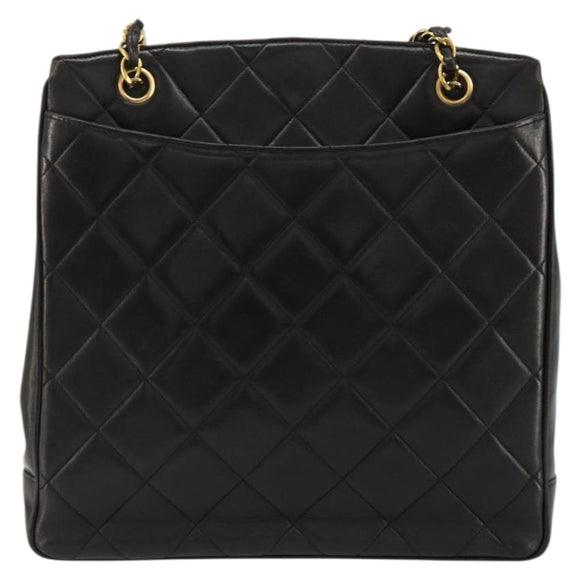 CHANEL Matelasse Chain Shoulder Bag Lamb Skin Black Gold CC Auth 180479SAV