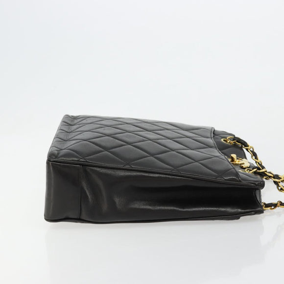 CHANEL Matelasse Chain Shoulder Bag Lamb Skin Black Gold CC Auth 180479SAV