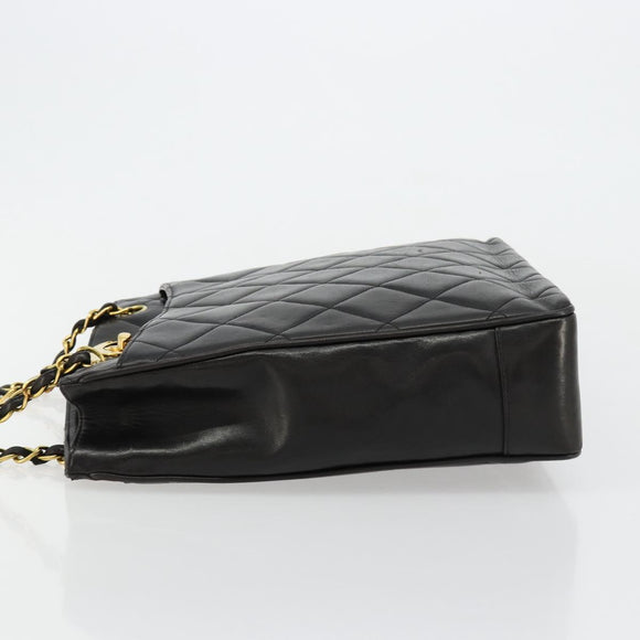 CHANEL Matelasse Chain Shoulder Bag Lamb Skin Black Gold CC Auth 180479SAV