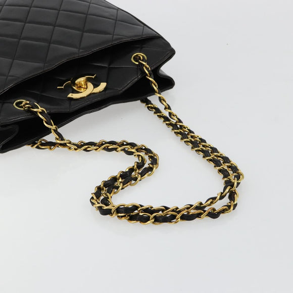CHANEL Matelasse Chain Shoulder Bag Lamb Skin Black Gold CC Auth 180479SAV