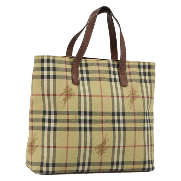 BURBERRY Nova Check Handtas PVC Beige Goud Auth 180482A