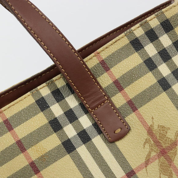 BURBERRY Nova Check Handtas PVC Beige Goud Auth 180482A