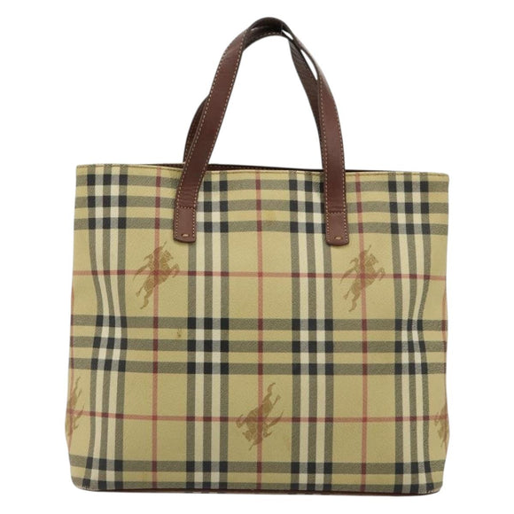 BURBERRY Nova Check Handtas PVC Beige Goud Auth 180482A