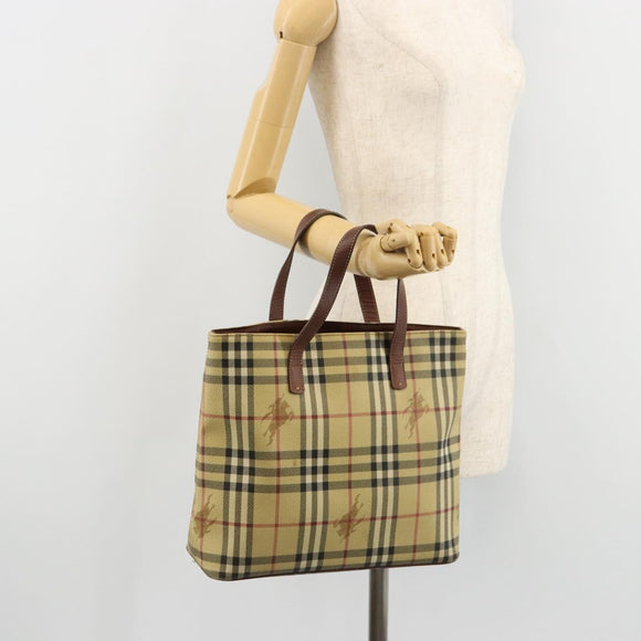 BURBERRY Nova Check Handtas PVC Beige Goud Auth 180482A