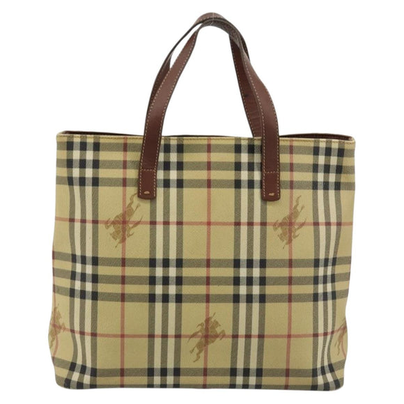 BURBERRY Nova Check Handtas PVC Beige Goud Auth 180482A