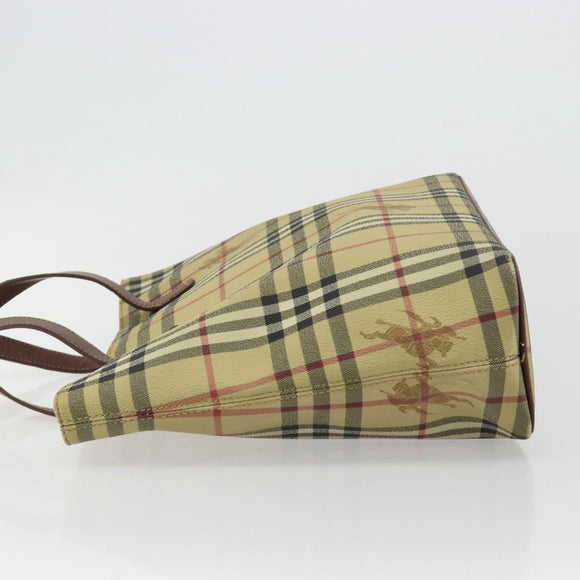 BURBERRY Nova Check Handtas PVC Beige Goud Auth 180482A