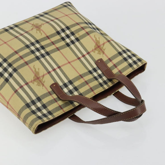 BURBERRY Nova Check Handtas PVC Beige Goud Auth 180482A