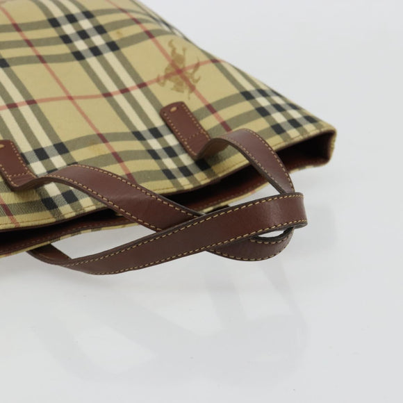 BURBERRY Nova Check Handtas PVC Beige Goud Auth 180482A