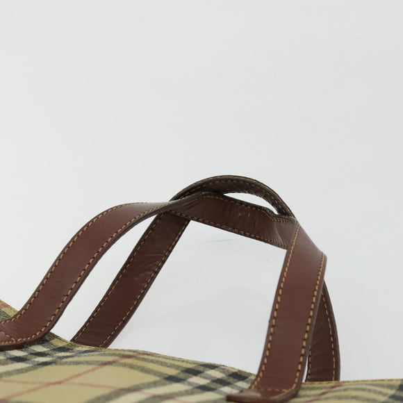 BURBERRY Nova Check Handtas PVC Beige Goud Auth 180482A