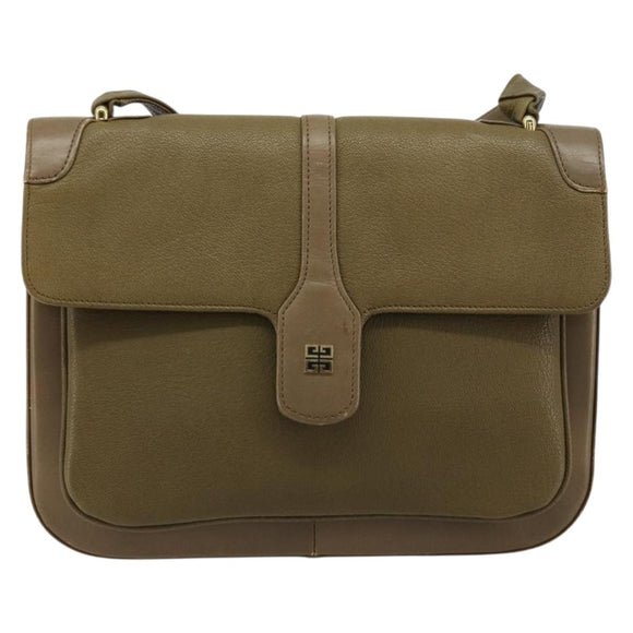 GIVENCHY Umhängetasche Leder Grün Gold Auth 180485