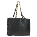 CHANEL Chain Tote Bag Leather Black Gold CC Auth 180487SAV-1